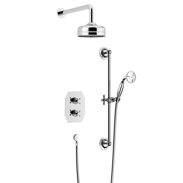 Hartlebury Recessed Thermostatic Dual Control Shower Valve with Premium Fixed Head and Flexible Riser Kits Chrome
