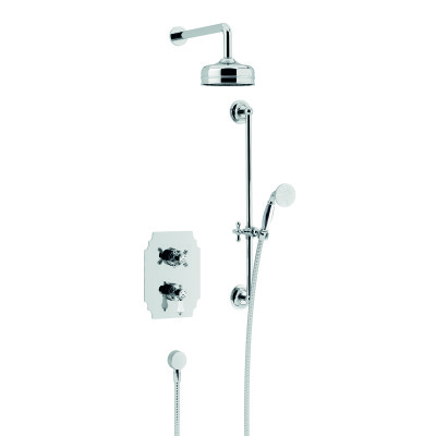 Glastonbury Recessed Thermostatic Dual Control Shower Valve with Premium Fixed Head and Flexible Riser Kits Chrome