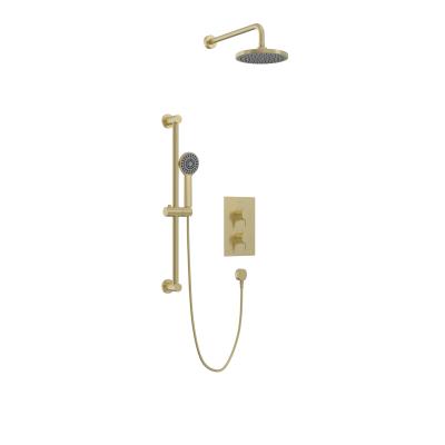 Dartmouth Concealed 2 Outlet 2 Handle Thermostatic Valve with Fixed Head and Flexible Kit Brushed Brass