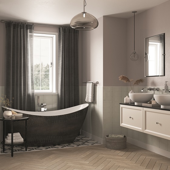 Alderley Bath with Caversham Ivory Lace Wall Hung Vanity Units