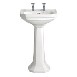 Heritage Bathrooms, B&Q, Upperton Gloss White D-shaped Wall-mounted Cloakroom Basin with 2 tap holes