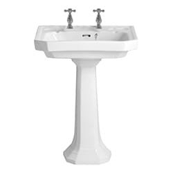 Heritage Bathrooms, B&Q, Upperton Gloss White D-shaped Wall-mounted Full pedestal Basin with 2 tap holes 