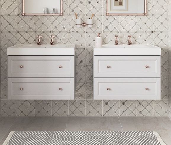 Caversham Dove Grey Wall Hung Vanity Units with Hampstead Basins