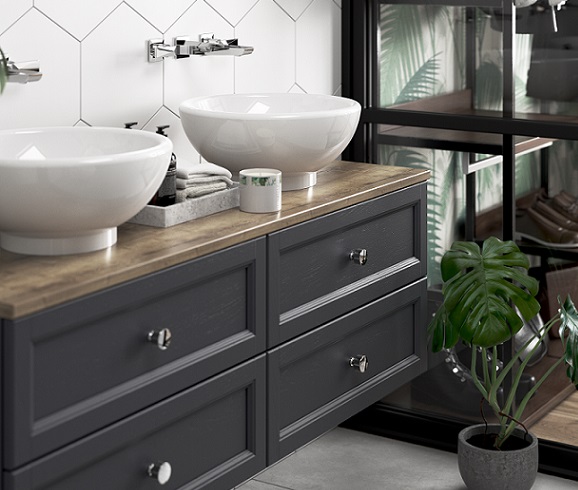 Caversham Graphite Wall Hung Vanity Units with Chiswick Vessel Basins