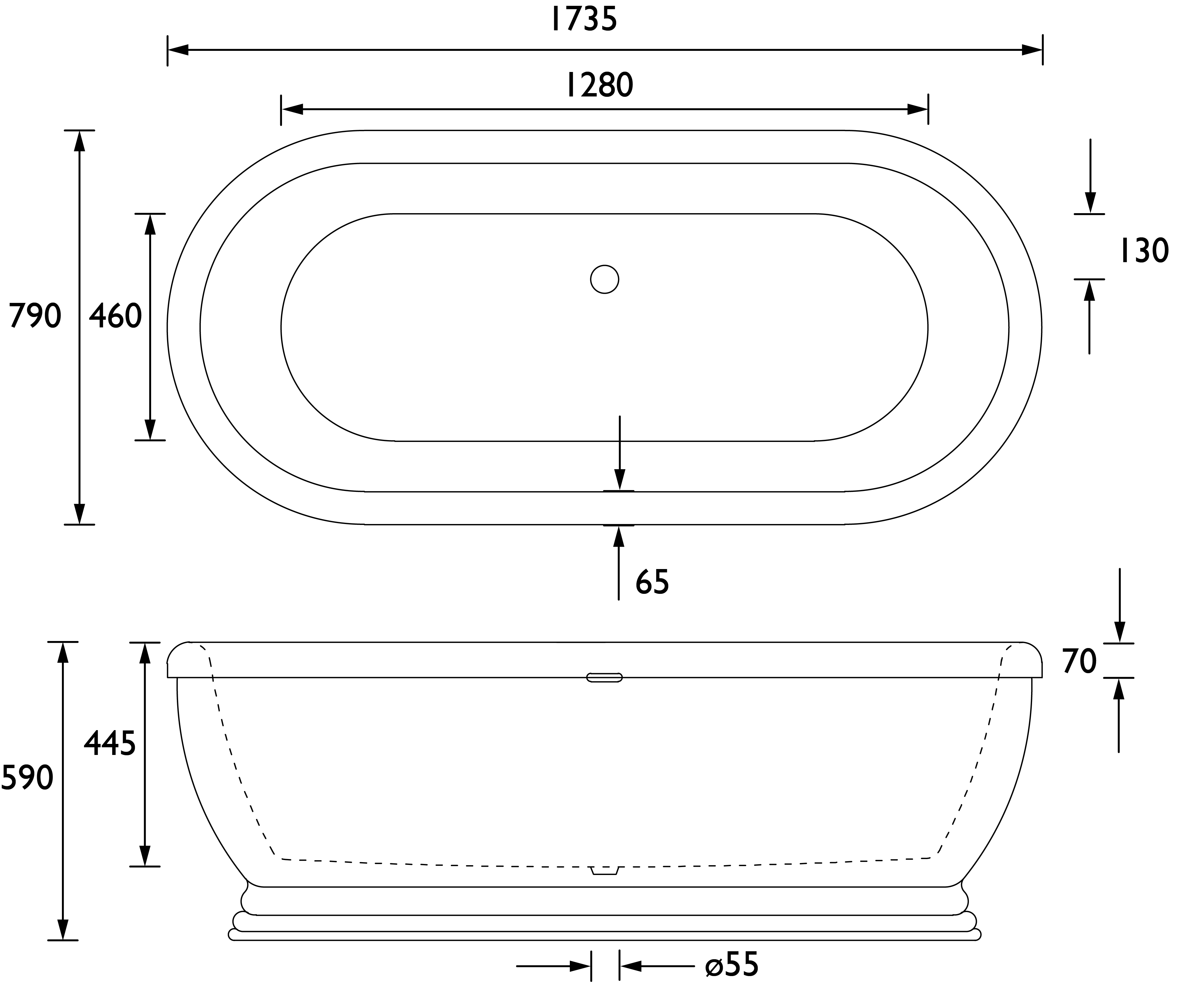 Derrymore Acrylic Double Ended Roll Top, Freestanding Acrylic Baths