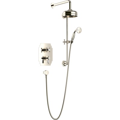 Glastonbury Recessed Thermostatic Dual Control Shower Valve with Premium Fixed Head and Flexible Riser Kits Vintage Gold