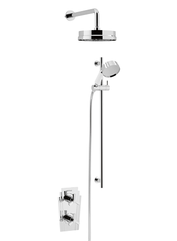 Gracechurch Recessed Thermostatic Dual Control Shower Valve with Deluxe Fixed Head and Flexible Riser Kits Chrome