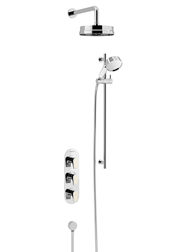 Lymington Recessed Shower with Lace Gold Handles Deluxe Fixed Head and Flexible Kits Chrome