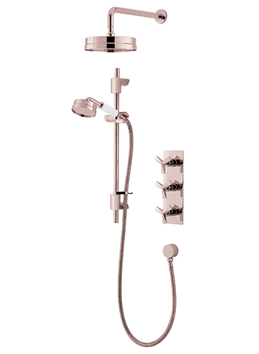 Hemsby Recessed Rose Gold Shower with Deluxe Fixed Head and Flexible Kits