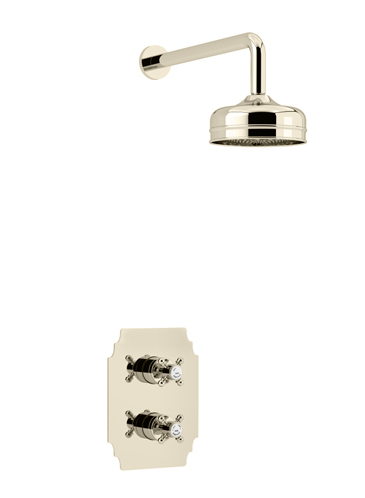 Hartlebury Recessed Thermostatic Dual Control Shower Valve with Premium Fixed Head Kit Vintage Gold