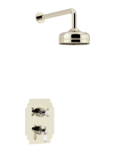 Glastonbury Recessed Thermostatic Dual Control Shower Valve with Premium Fixed Head Kit Vintage Gold