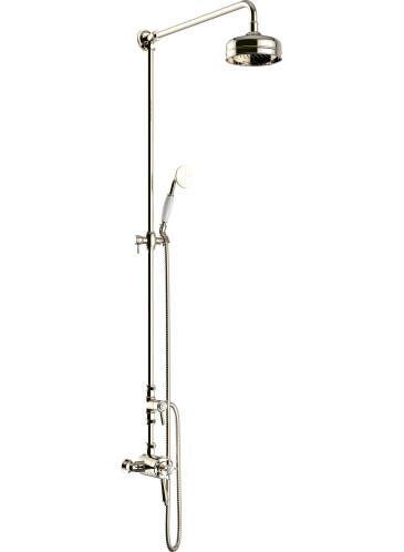 Dawlish Exposed Thermostatic Dual Control Shower Valve with Premium Fixed Riser Kit and Diverter to Handset Vintage Gold