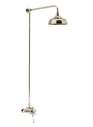 Hartlebury Exposed Thermostatic Dual Control Shower Valve with Premium Fixed Riser Kit Vintage Gold