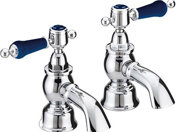 Glastonbury Bath Taps Chrome with Blue Levers