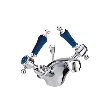 Glastonbury One Taphole Basin Mixer Chrome with Blue Levers