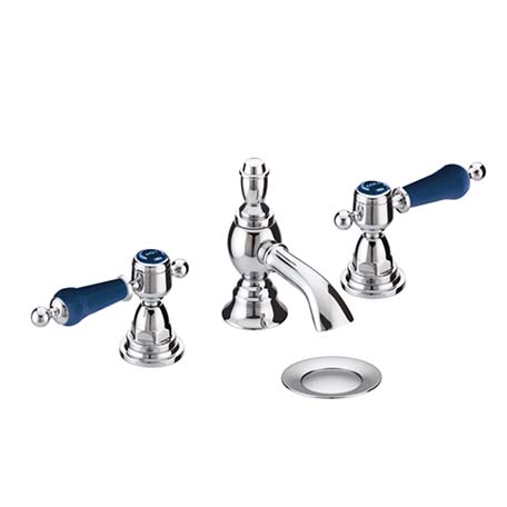 Glastonbury 3 Taphole Basin Mixer Chrome with Blue Levers