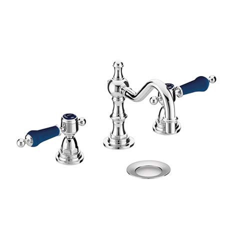 Glastonbury 3 Taphole Swivel Spout Basin Mixer Chrome with Blue Levers