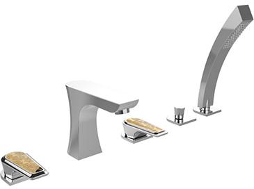 Lymington 5 Taphole Bath Shower Mixer Chrome with Gold Inlay