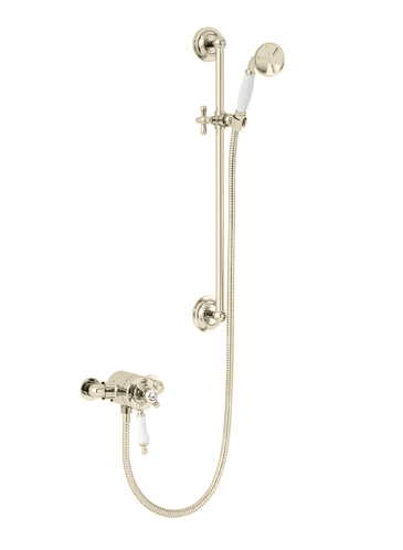 Hartlebury Exposed Thermostatic Dual Control Shower Valve with Premium Flexible Riser Kit Vintage Gold