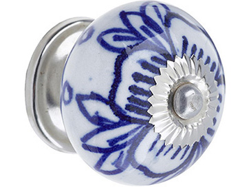 Ceramic Flower Door Knob White/Blue
