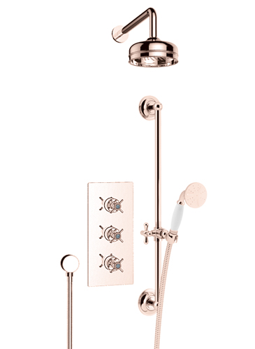 Dawlish Recessed Showerwith Premium Fixed Head and Flexible Riser Kit Rose Gold