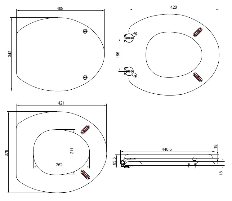 Dove Grey Toilet Seat with Chrome Standard Hinge WC Seat Wooden