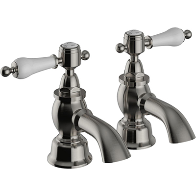 Glastonbury Bath Pillar Taps Brushed Nickel