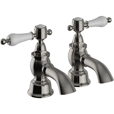 Glastonbury Bath Pillar Taps Brushed Nickel