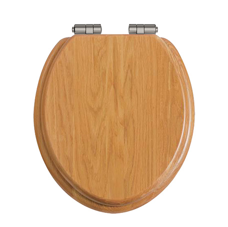 Toilet Seat Soft Close Brushed Nickel Hinges - Oak