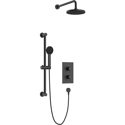 Dartmouth Concealed 2 Outlet 2 Handle Thermostatic Valve with Fixed Head and Flexible Kit Matt Black