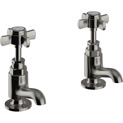 Dawlish Short Basin Pillar Taps Brushed Nickel