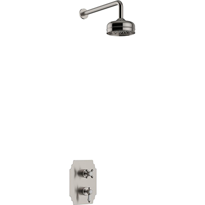 Glastonbury Recessed Thermostatic Dual Control Shower Valve with Premium Fixed Head Kit Brushed Nickel