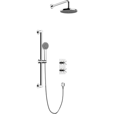 Salcombe Concealed 2 Outlet 2 Handle Thermostatic Valve with Fixed Head and Flexible Kit Chrome