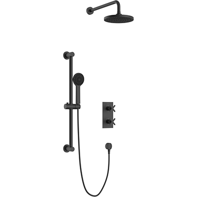 Salcombe Concealed 2 Outlet 2 Handle Thermostatic Valve with Fixed Head and Flexible Kit Matt Black