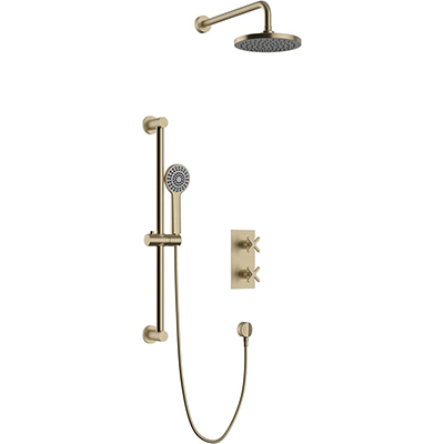 Salcombe Concealed 2 Outlet 2 Handle Thermostatic Valve with Fixed Head and Flexible Kit Brushed Brass