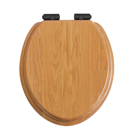 Toilet Seat Soft Close Matt Black Hinges - Oak