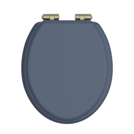 Toilet Seat Soft Close Brushed Brass Hinges - Maritime Blue