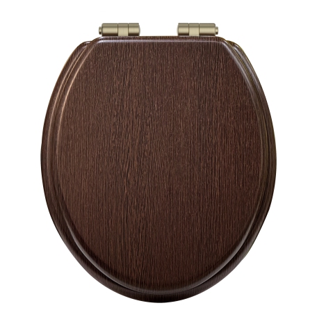 Toilet Seat Soft Close Brushed Brass Hinges - Walnut